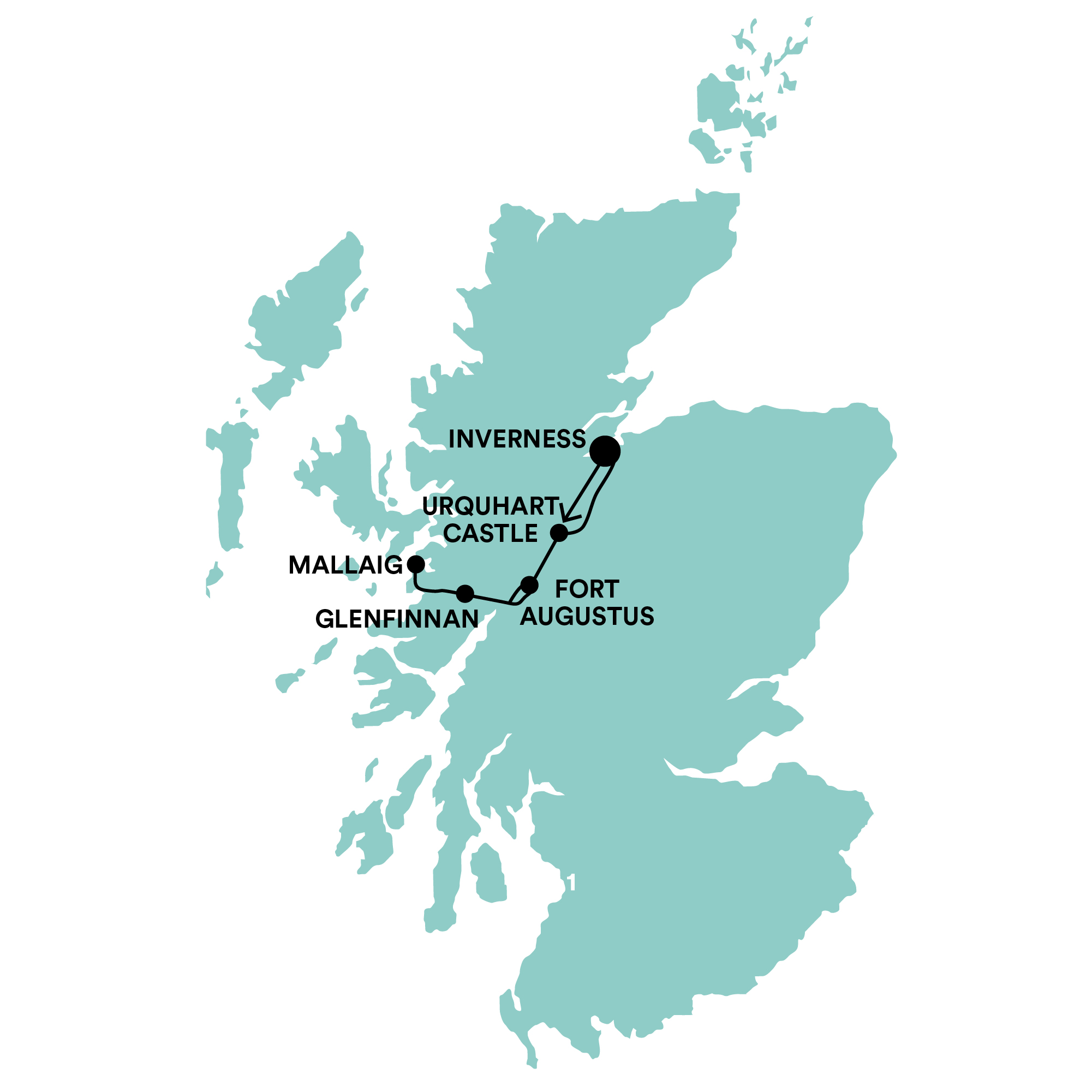 Magical Highlands and the Hogwarts Express (7.30am Departure) Tour Map