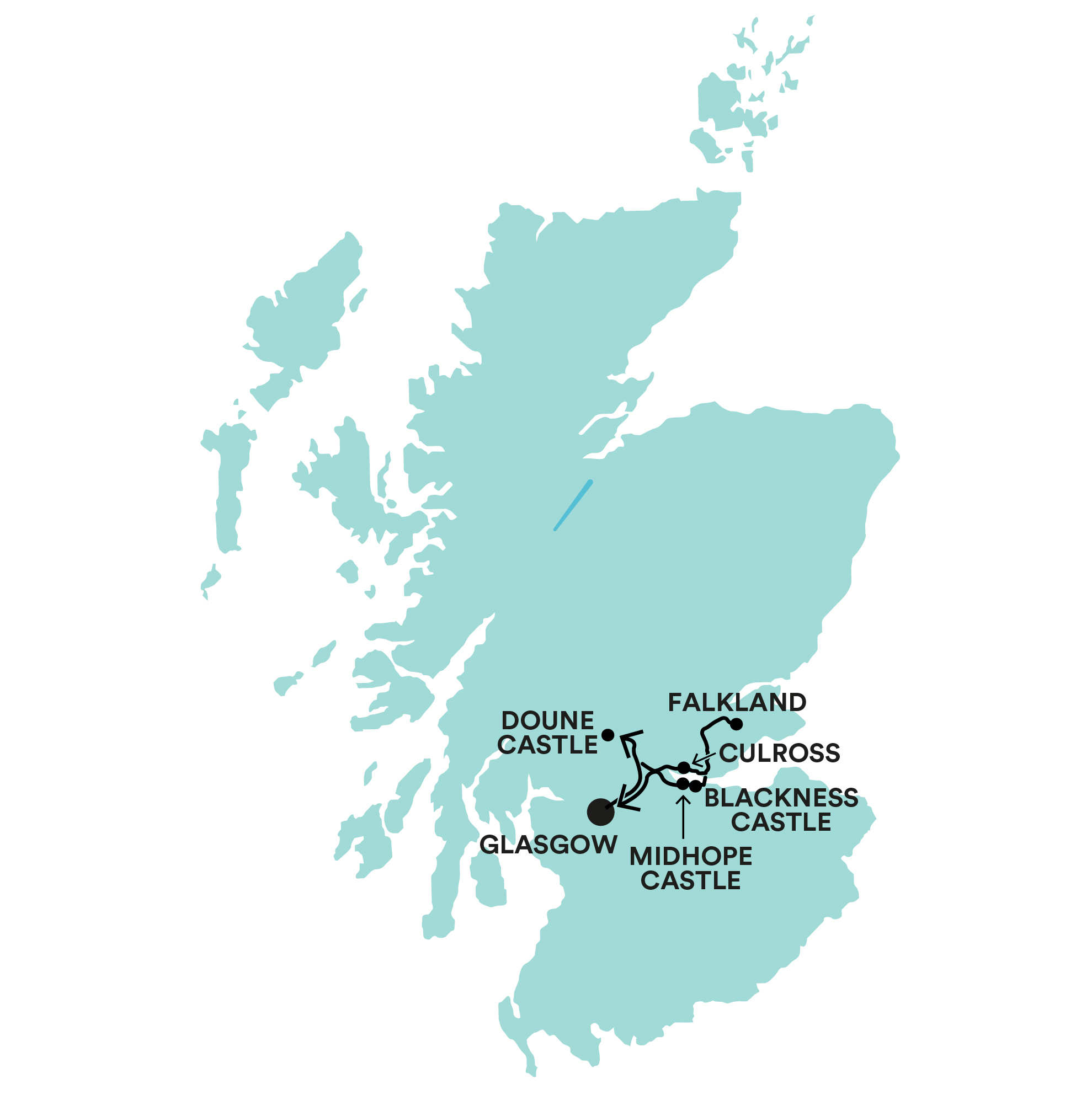 Castles, Clans & Outlander Tour Map