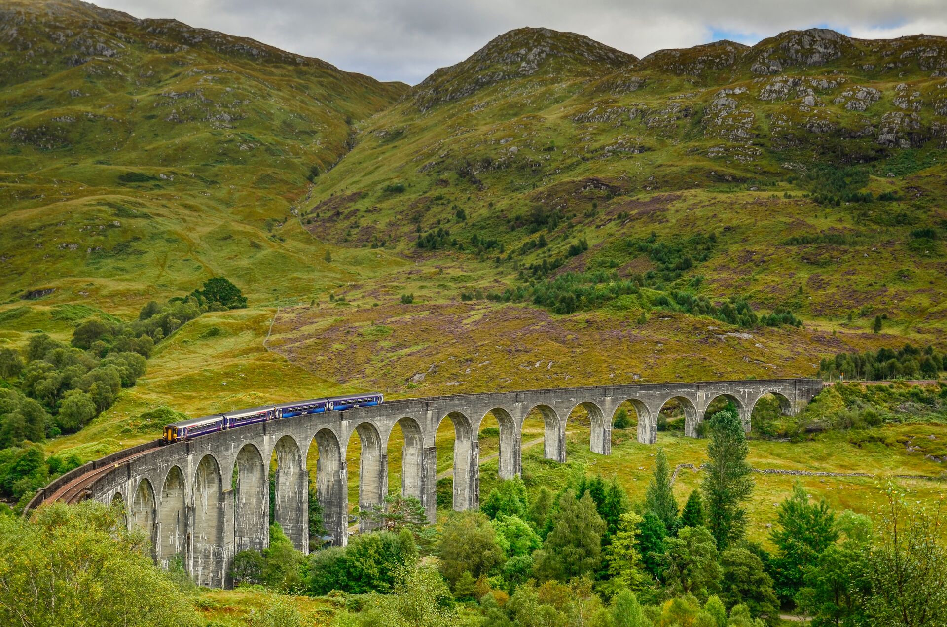 Train crossing the Harry Potter Bridge on the West Highland Line