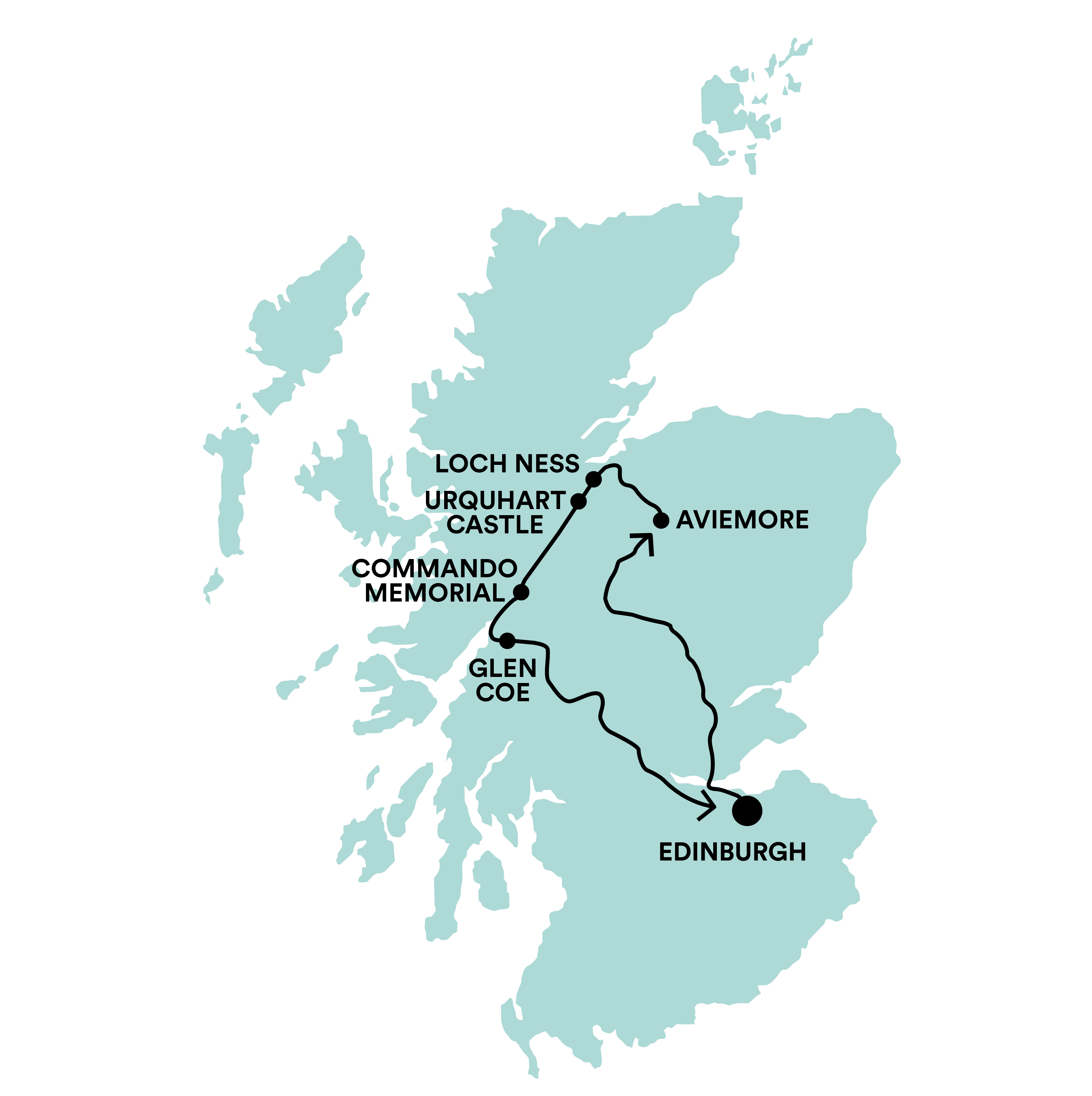 Loch Ness Monster & The Scottish Highlands Tour Map